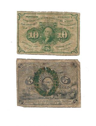 Set Of 2 U.  S.  Fractional Note 1860s Good - Avg