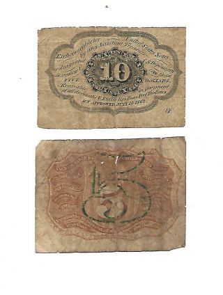 Set of 2 U.  S.  Fractional note 1860s Good - aVG 2
