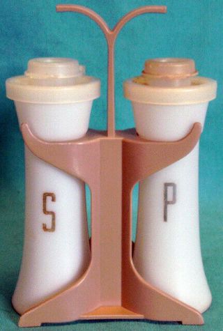 Vintage Tupperware 4 " Hourglass Salt & Pepper Shakers 831 Lids 832 & Table Caddy