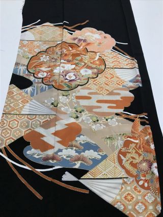 @@vintage/japanese Tomesode Kimono Silk Fabric/ Embroidered Bird L185