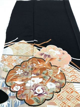 @@Vintage/Japanese tomesode kimono silk fabric/ embroidered bird L185 2