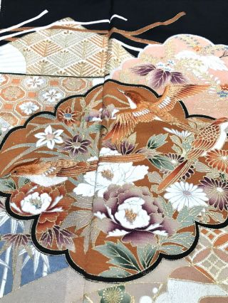@@Vintage/Japanese tomesode kimono silk fabric/ embroidered bird L185 3