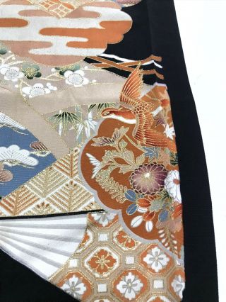 @@Vintage/Japanese tomesode kimono silk fabric/ embroidered bird L185 4