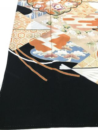 @@Vintage/Japanese tomesode kimono silk fabric/ embroidered bird L185 5