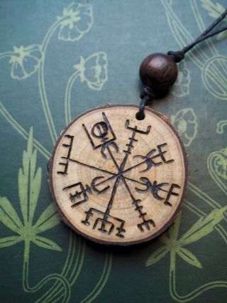 Pine Vegvísir,  Icelandic Compass Pendant - For Finding Direction - Pagan,  Wicca
