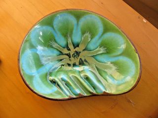 Vintage Treasure Craft Usa Ashtray 11 Kidney Shape Green & Turquoise Blue