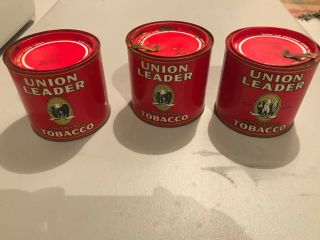 Antique Tobacco Cans (3) Union Leader Red 14 Oz Cans