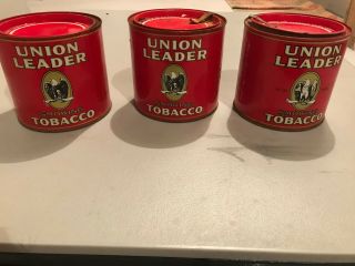 ANTIQUE TOBACCO CANS (3) UNION LEADER RED 14 OZ CANS 2