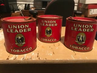 ANTIQUE TOBACCO CANS (3) UNION LEADER RED 14 OZ CANS 3