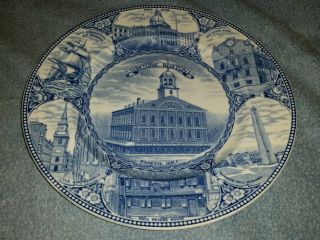Faneuil Hall Boston Massachusetts Alfred Meakin Souvenir Plate Flow Blue