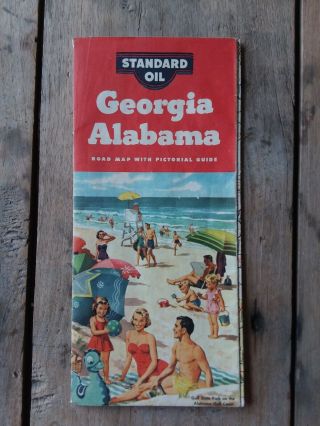 1954 Standard Oil Georgia Alabama Vintage Road Map Gulf State Park Beach
