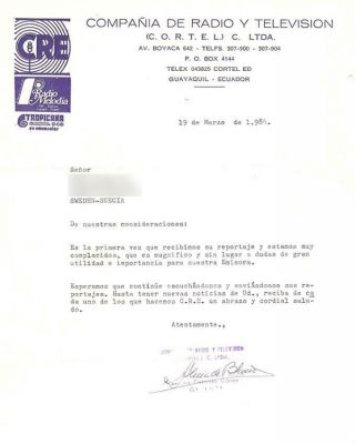 1984 Qsl: Cre Compania De Radio Y Television,  Guyaquil,  Ecuador