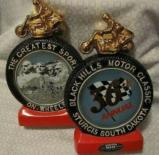 Vtg Pair 1976 Old Mr Boston 36th Ann Sturgis Motorcycle Rally Whiskey Decanters
