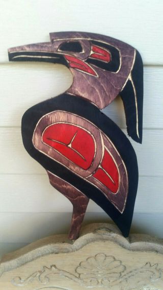 Northwest Coast Native Art Stained Heron Plaque Carving