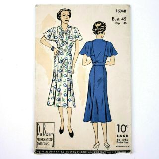 Vintage Du Barry Misses Dress Sewing Pattern 1694b Bust 42 Hip 45