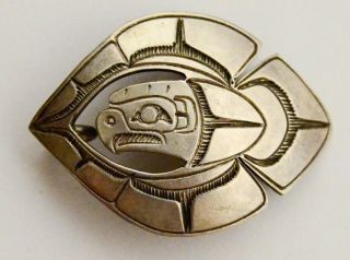 Gilbert Pat Salish Pacific Northwest Native Signed Flying Eagle Brooch Pin Vtg