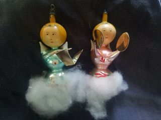 Two Vintage Blown Glass Angel Christmas Ornaments
