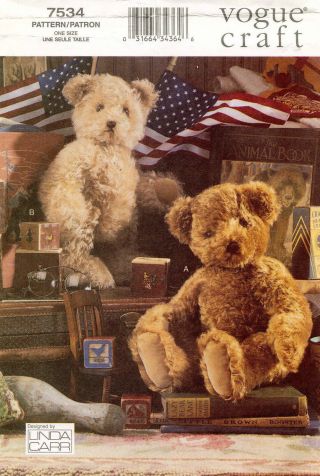 Vogue Teddy Bears W/anniversary Medallion Linda Carr Pattern 7534 Size 18 ",  15 "