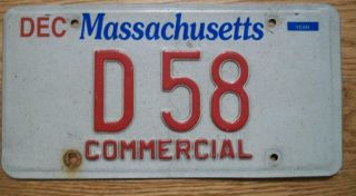 Single Massachusetts License Plate - D 58 - Commercial