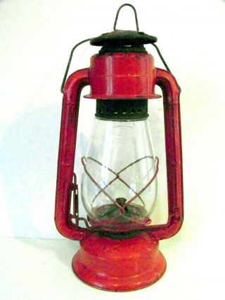 Vintage Dietz Junior Red Kmart Clear Glass Globe Kerosene Lantern 12 "