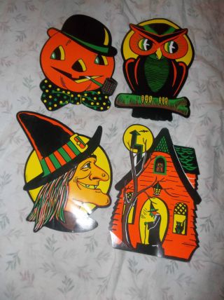Beistle Co.  Die - Cut Set Of 4 Vintage Decorations,  Made In Usa,  Euc