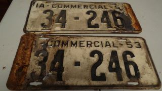 Rare Iowa 1953 Commercial License Plate White With Black Letters 34 - 246