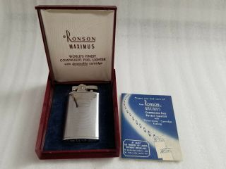Vintage Ronson Maximus Compressed Fluid Pocket Lighter W/case & Instructions