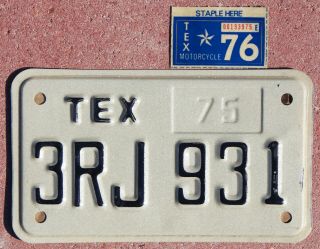 1975 - 1976 Texas Motorcycle License Plate 3rj 931 - - - Nos