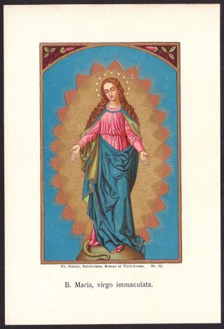 Antique Holy Card Mary Immaculate Pustet Cincinnati Ohio York Goldprint 1850