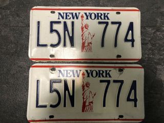 Vintage York " Statue Of Liberty " License Plate Pair