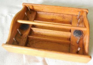 Vintage Oak Wood Sewing Supply Drawer Organizer spools bobbins 6