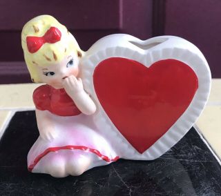 Toothpick Or Candle Holder Valentines Day Lefton Girl Heart Vintage 50 