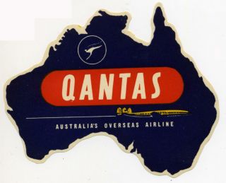 Qantas Airline Australia Great Old Die - Cut / Map Luggage Label,  Circa 1950 