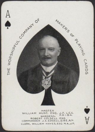 Playing Cards 1 Single Card Vintage Wide 1922 Worshipful Co Master Ace Of Spades