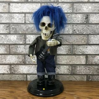 Rare Gemmy Animated Rockin Blue Haired Guitar Skeleton Halloween FOR REPAIR 2