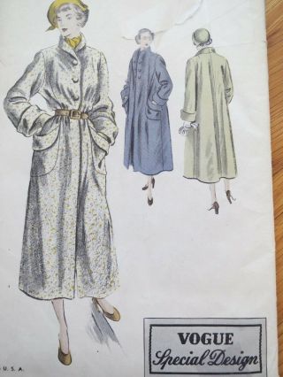 Vogue Special Design S 4966 Vintage Sewing Coat Pattern 16 Bust 34 50s 1950s