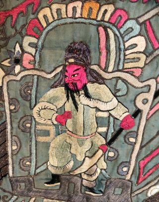 Late 19th C Chinese embroidered panel 39” x 26” - Guan.  Exc 8