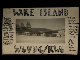 2 Old Qsl / Ham Radio Cards: Wake Island,  Pacific Ocean,  1946 - Pan Am Airplane