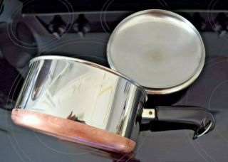 REVERE WARE 1801 COPPER BOTTOM SAUCE PAN with LID 2 qt Clinton ILL USA - 87 4