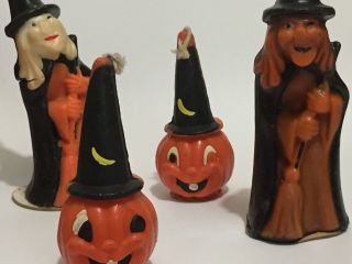 4 Vtg Gurley Halloween Wax Candles Witches Jol Pumpkin