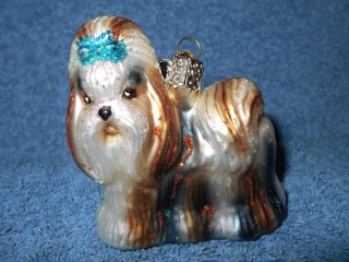 Hand Crafted 3 " Glass Shih Tzu Dog Glass Christmas Ornament By Owc