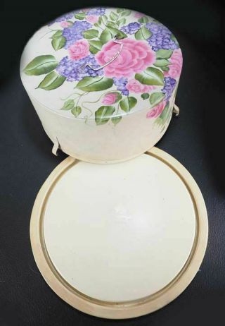 Vintage Ballonoff Tin Cake Cover Tray Pink Roses And Hydrangea