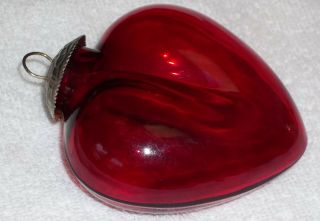 Vintage Kugel Heart Christmas Ornament Red Glass Heart Kugel Midwest