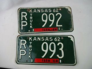 1962 Republic County Kansas Truck License Plate Tags (2) Sequential 992 993