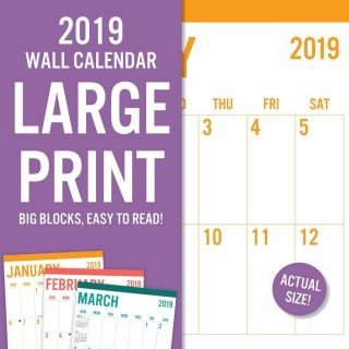2019 Large Print Wall Calendar,  By Leap Year Publishing Llc
