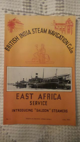 1933 Cunard Line Time Table British India Steam Navigation,  East Africa,  Saloon