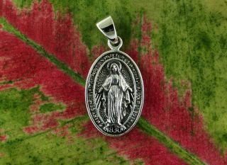 Mary Of The Miraculous Medal Pray For Us Sterling Silver Pendant Catholic Gift