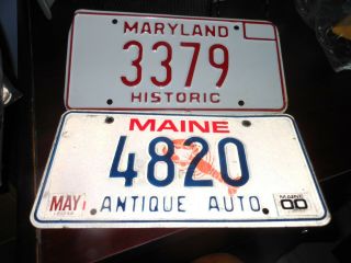 Maryland Historical And Maine Antique License Plate (s) Vintage
