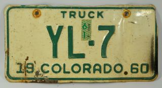Vintage 1960 Colorado Truck License Plate Yl 7 Low Number Single Digit