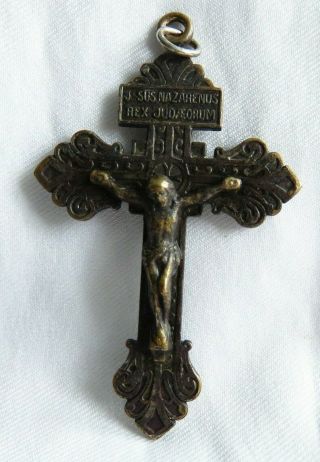 Antique Copper Crucifix Necklace Pendant Catholic